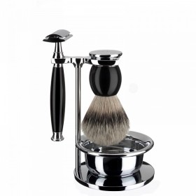 Set de barbierit: aparat ras clasic,pamatuf cu par bursuc, maner rasina